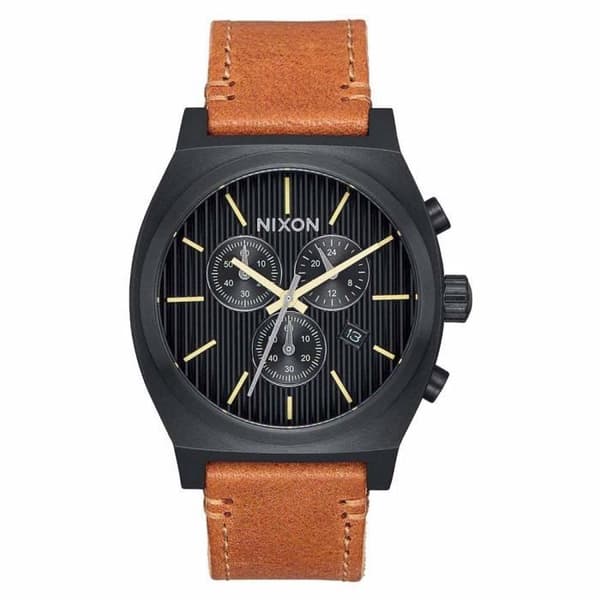 Klocka för män Nixon Time Teller Chrono Läder - Svart - Armband i äkta läder - Sex visartiklar kronograf