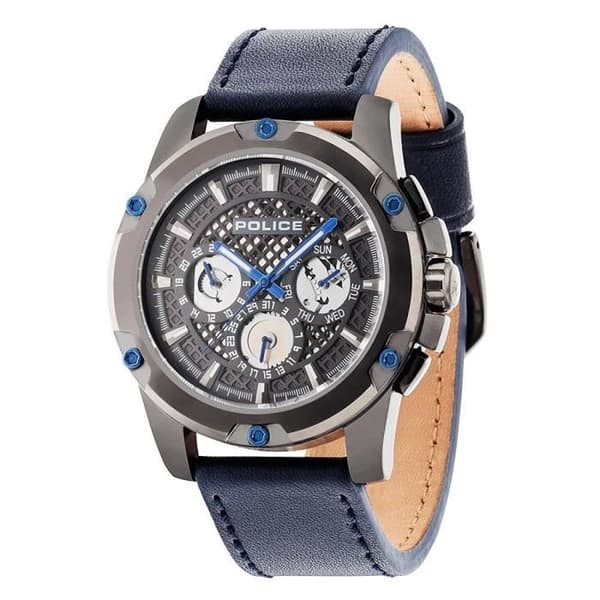 POLIS HERR 48MM BLÅT LÄDERREM QUARTZ BLACK UURURUR 14689JSU/13