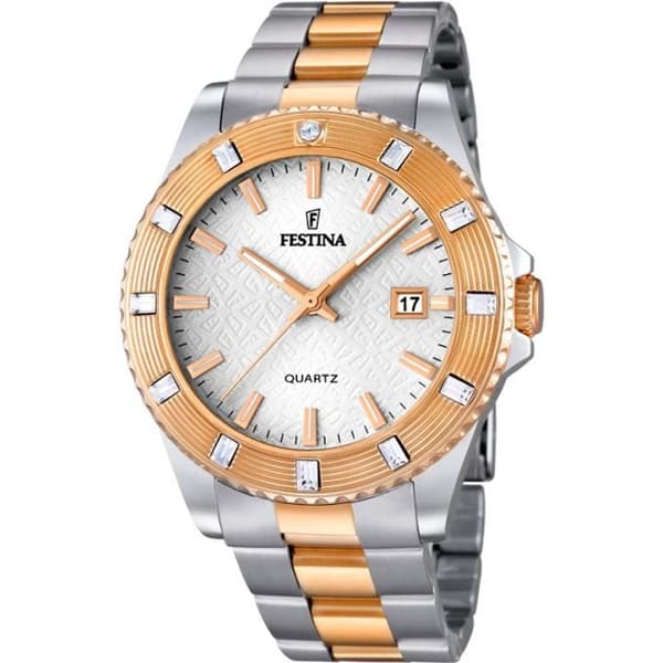 Festina Watch F16687-1 - Rund Silver Herrklocka i stål - Kvarts - Vattentät 3 ATM