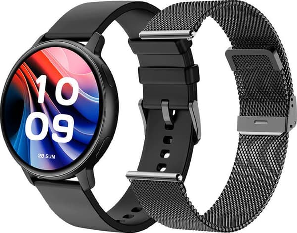 SPC SMARTEE DUO CLASSIC - Svart smartklocka med utbytbart band, AMOLED 1,43”, Bluetooth-samtal, 8J batteri, IP68