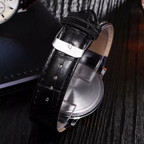 Herrklocka Svart Silver Quartz Digital Lysande Analog PU-läderrem