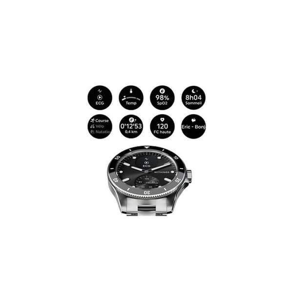 Withings ScanWatch Nova (42 mm / Svart) - Ansluten klocka - 50 m vattentät - GPS - PPG-sensor - kardiovaskulär övervakning - Bluetooth Lo