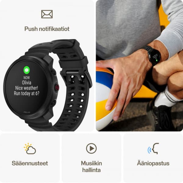 Polar Vantage M3 -urheilukello, musta, S-L