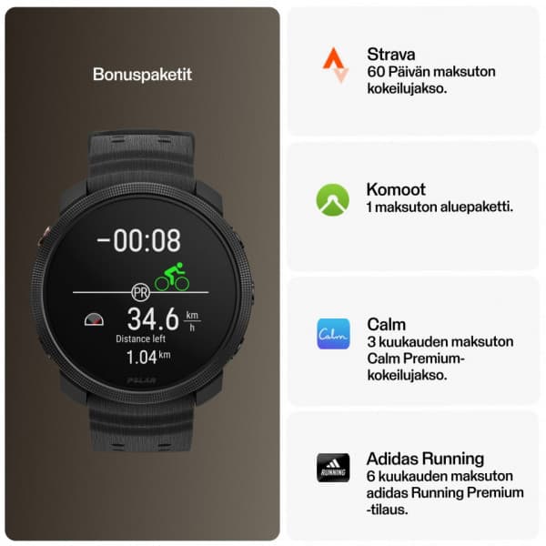Polar Vantage M3 -urheilukello, musta, S-L