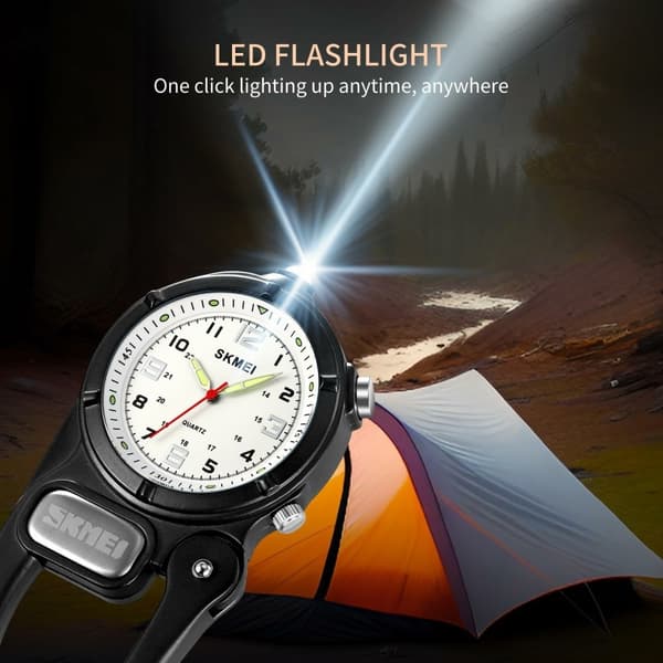 SKMEI Klocka Utomhus Ryggsäck Krok LED Ficklampa Quartz Watch - Svart