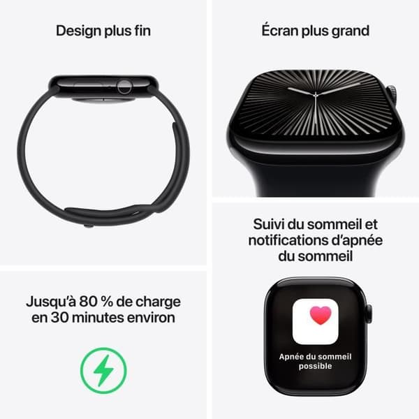 Apple Watch Series 10 GPS + Cellular - 46 mm - Slate Titanium Fodral - Svart sportband - S/M