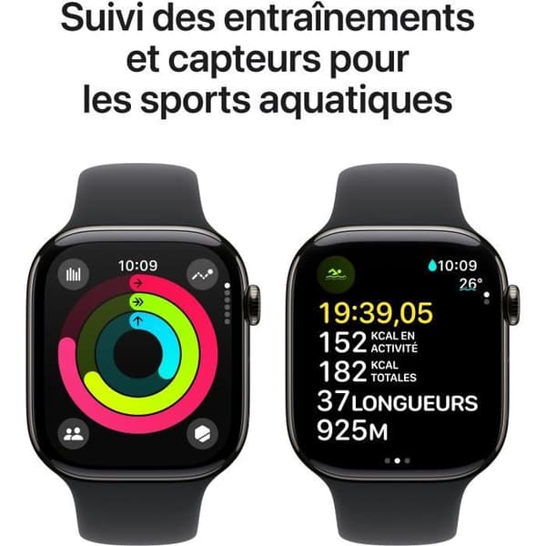 Apple Watch Series 10 GPS + Cellular - 46 mm - Slate Titanium Fodral - Svart sportband - S/M