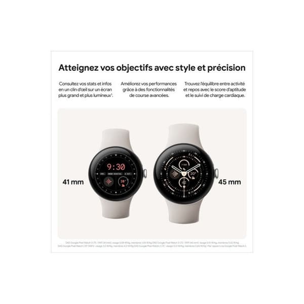 Connected Watch - Google - Pixel Watch 3 - 45 mm - Polerat silver - Porslinsarmband - Wi-Fi