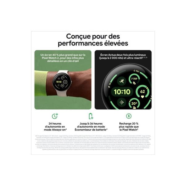 Connected Watch - Google - Pixel Watch 3 - 45 mm - Polerat silver - Porslinsarmband - Wi-Fi