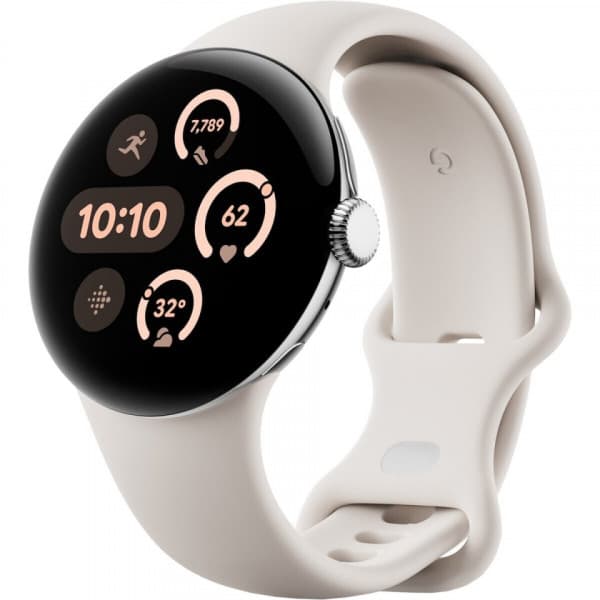 Google Pixel Watch 3 WiFi -älykello, 41 mm, Porcelain / Polished Silver
