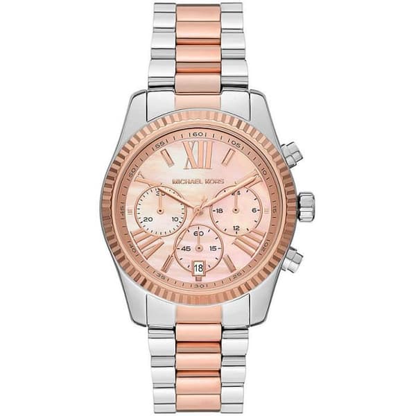 Kronografklocka för kvinnor - MICHAEL KORS - Lexington - Silver/stål - Rosa urtavla - 10 ATM vattentät