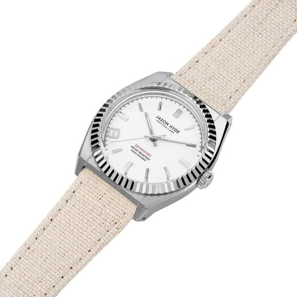 Jason Hyde Eight Damklocka - Vitt textilarmband - Vit urtavla - Kvartsurverk - 36 mm - Vattentät 50 m