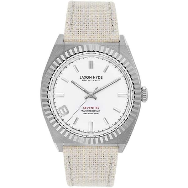 Jason Hyde Eight Damklocka - Vitt textilarmband - Vit urtavla - Kvartsurverk - 36 mm - Vattentät 50 m