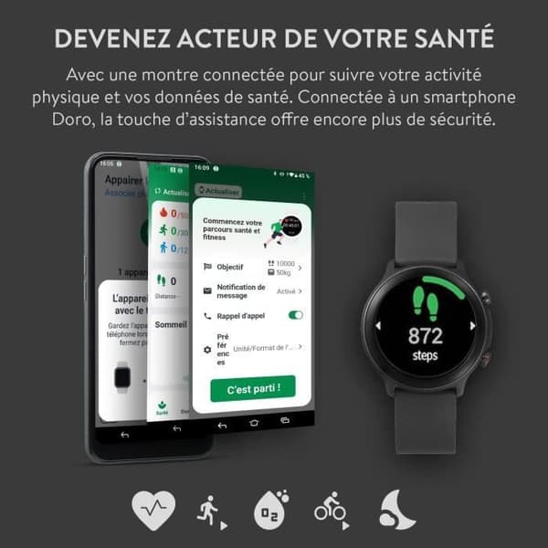 Smartwatch - Doro - Klocka - Svart - Skärm 1.28" - Bluetooth 5.0 - 45 g