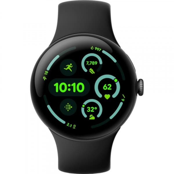 Google Pixel Watch 3 WiFi -smartklocka, 45 mm, Obsidian / Matt svart