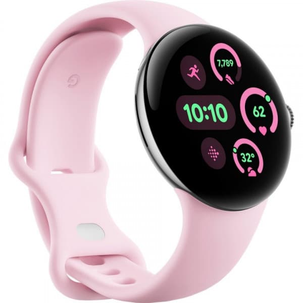Google Pixel Watch 3 WiFi -äykello, 41 mm, Rose Quartz / Polished Silver