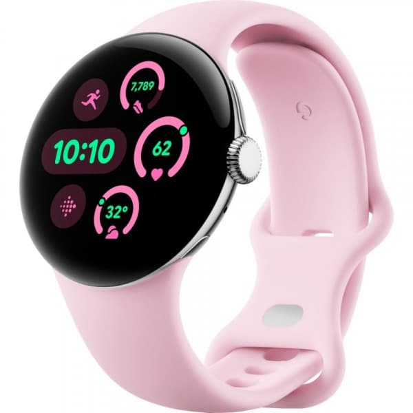 Google Pixel Watch 3 WiFi -klocka, 41 mm, Rose Quartz / Polerad silver