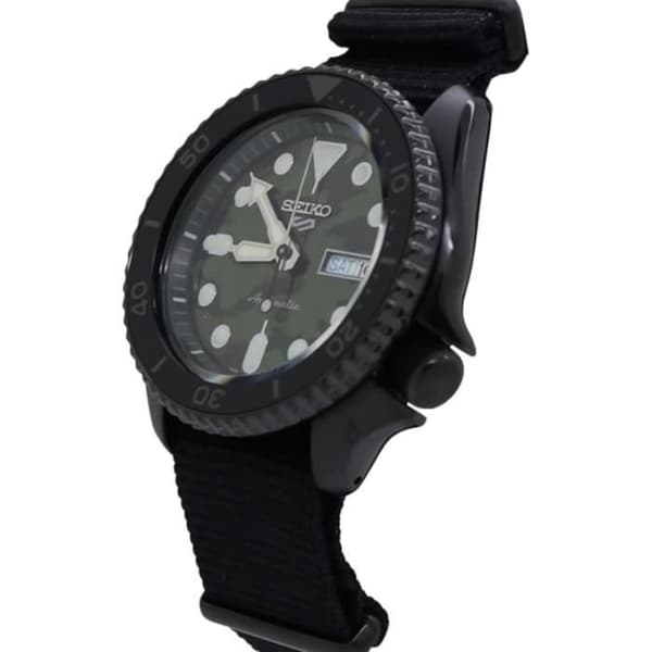 Klocka - Seiko - 5 SRPJ37 - Mekanisk - Grön Urskiva - Svart Tygarmband