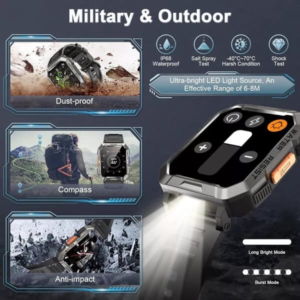 Military Smart Watch Men with Bluetooth Phone Call(Answer/Make Call) Smartwatch