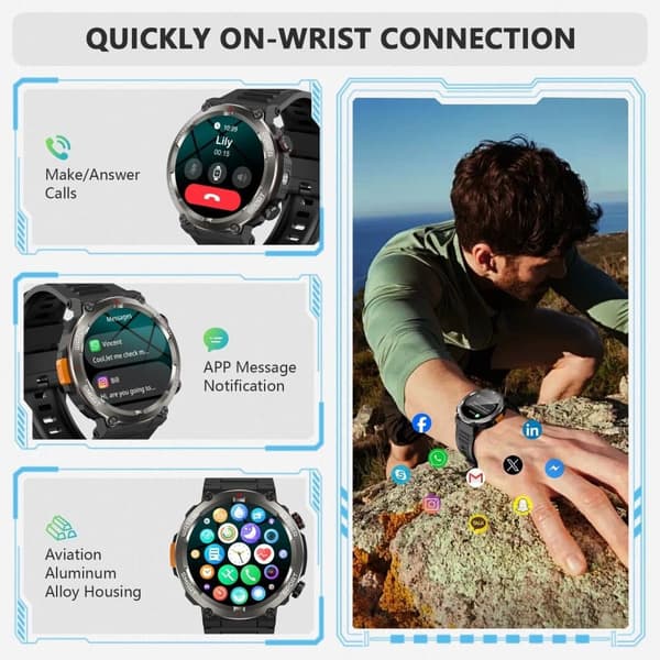 Military Rugged Smart Watch for Men with Bluetooth Call(Answer/Make Call) Gift