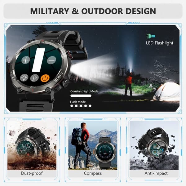 Military Rugged Smart Watch for Men with Bluetooth Call(Answer/Make Call) Gift