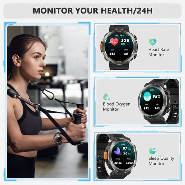 Military Rugged Smart Watch for Men with Bluetooth Call(Answer/Make Call) Gift