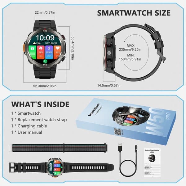 Military Rugged Smart Watch for Men with Bluetooth Call(Answer/Make Call) Gift