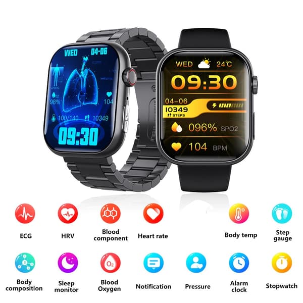 INF Smart EKG-klokke med pulsmåler, aktivitetsmåler og flere sportsmoduser Svart og rosa stropp