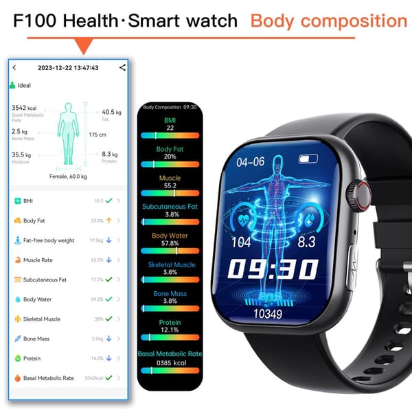 INF Smart ECG-klocka, pulsmätare, Fitnesstracker med flera sportlägen Svart Milanese band