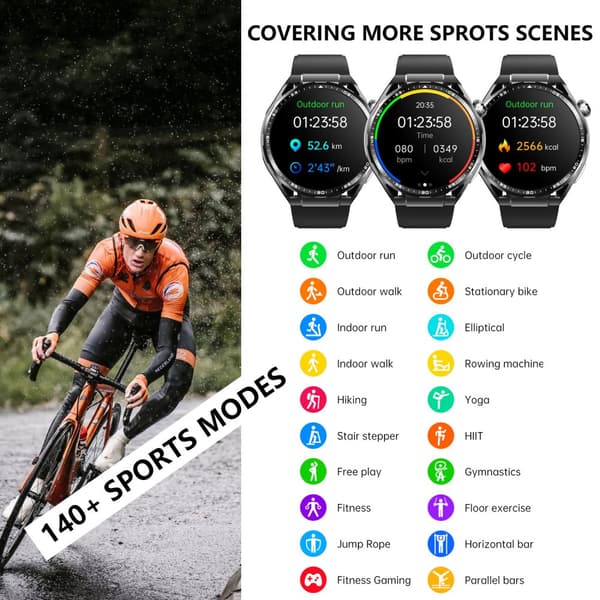 INF Smartklocka med EKG, pulsmätare, fitnesstracker och flera sportlägen Svart silikonband