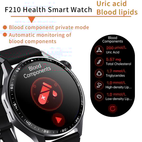 INF Smartwatch med EKG, pulsmåler, blodtryksmåler og skridttæller Black Bamboo Edition rem