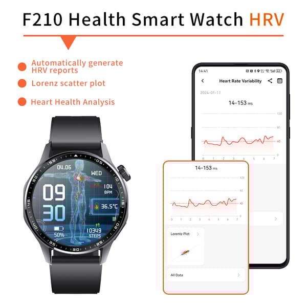 INF Smartwatch med EKG, pulsmåler, blodtryksmåler og skridttæller Black Bamboo Edition rem