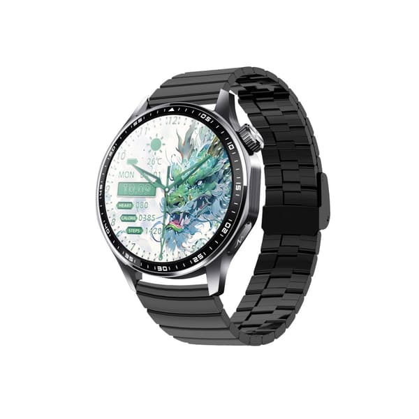 INF Smartwatch med EKG, pulsmåler, blodtryksmåler og skridttæller Black Bamboo Edition rem