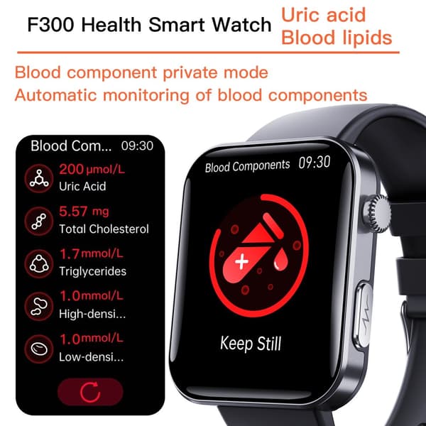 INF Smartwatch med pulsmåler, blodtryksmåler, blodoxymeter, skridttæller Sort rem med tre perler