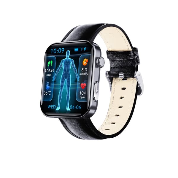 INF Smartwatch syke- ja verenpainemittarilla, veren happisaturaatiolla ja askelmittarilla Musta nahkaranneke