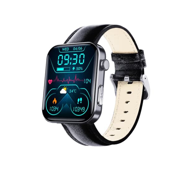 INF Smartwatch syke- ja verenpainemittarilla, veren happisaturaatiolla ja askelmittarilla Musta nahkaranneke