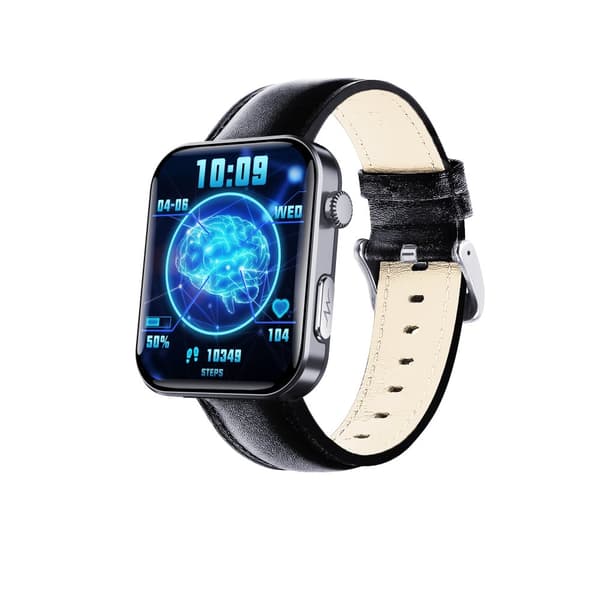 INF Smartwatch syke- ja verenpainemittarilla, veren happisaturaatiolla ja askelmittarilla Musta nahkaranneke