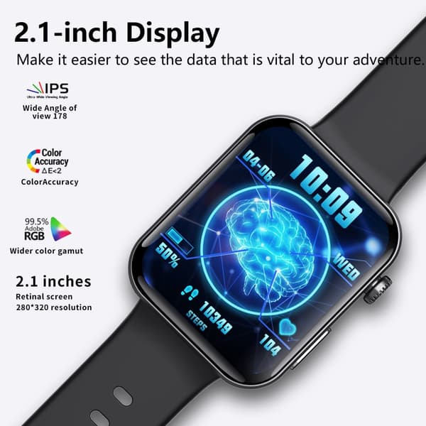 INF Smartwatch syke- ja verenpainemittarilla, veren happisaturaatiolla ja askelmittarilla Musta ja ruskea nahkaranneke