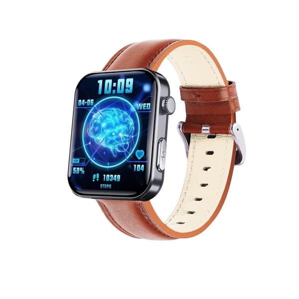 INF Smartwatch syke- ja verenpainemittarilla, veren happisaturaatiolla ja askelmittarilla Musta ja ruskea nahkaranneke