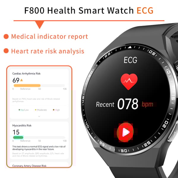 INF Smartklocka med EKG, kroppssammansättningsanalys, blodsammansättningsanalys (urinsyra, blodfetter) Svart och grå rem