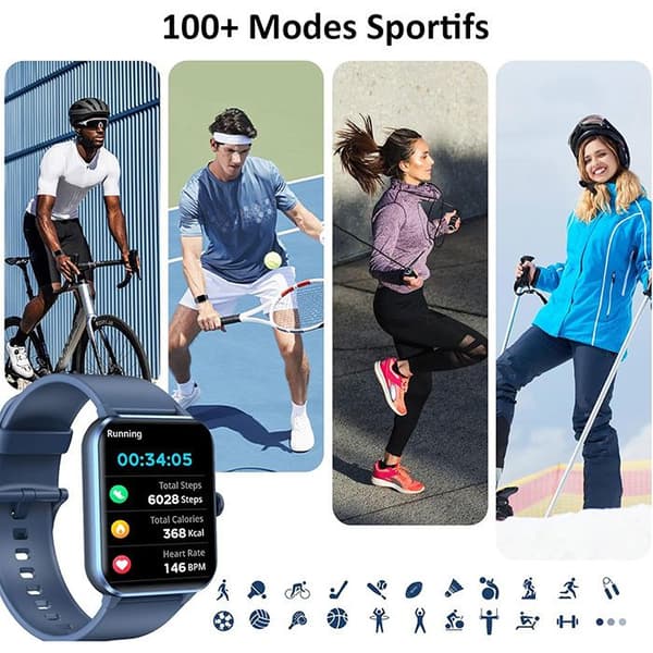 Blackview R50 Connected Watch med Bluetooth Ring SmartWatch Fitness Activity Tracker Musikkontroll - Blå