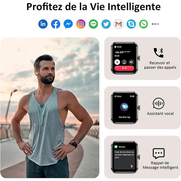 Blackview R50 Connected Watch med Bluetooth Ring SmartWatch Fitness Activity Tracker Musikkontroll - Svart