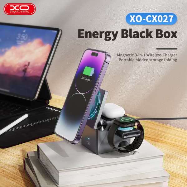 XO 3-in-1 langaton latausteline QI2 15W iPhone, Apple Watchille ja AirPodseille