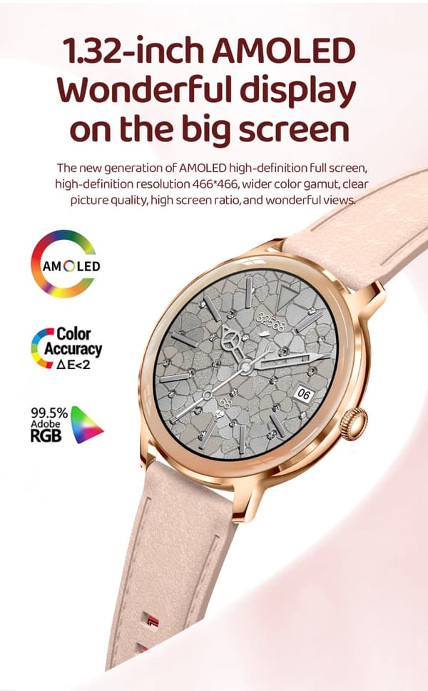 INF Smartwatch med puls-, blodtryks- og iltmåling Rose guld