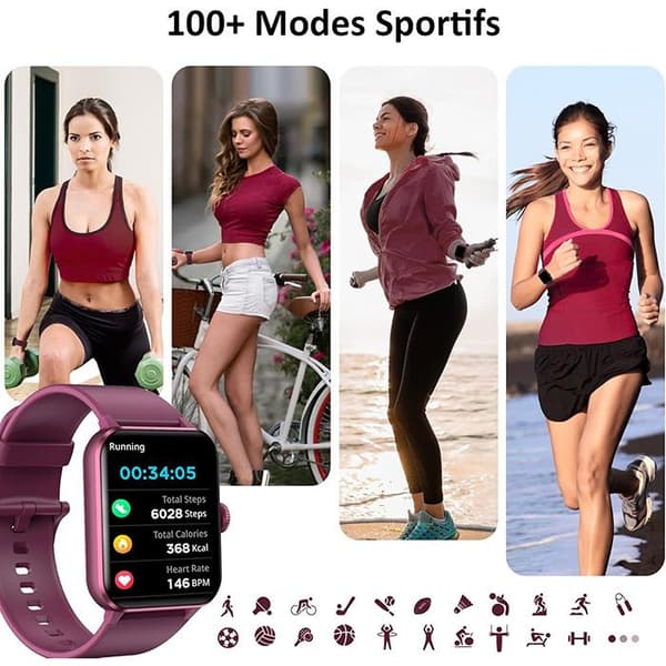 Blackview R50 Connected Watch med Bluetooth Ring SmartWatch Fitness Activity Tracker Musikkontroll - Burgundy