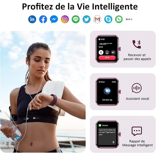 Blackview R50 Connected Watch med Bluetooth Ring SmartWatch Fitness Activity Tracker Musikkontroll - Burgundy
