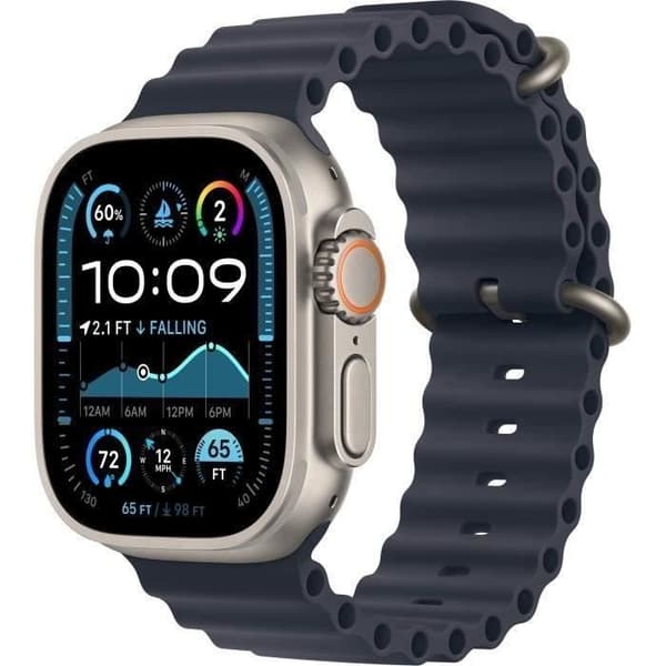 Apple Watch Ultra 2 GPS+Cellular 49mm Naturligt Titan - Armband Navy Ocean Band (2024) - Renoverad - Utmärkt skick- REFURBISHED