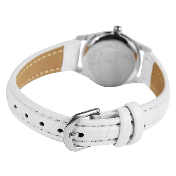 Excellanc damklocka med armband i konstläder – vit/silver med klassisk stil
