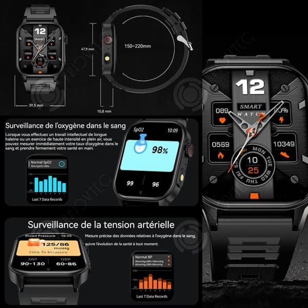 INN Smart Watch Connected Herr Dam Sportig med Bluetooth IP68 Vattentät Smartwatch 2,01 tums HD-skärm med ficklampa