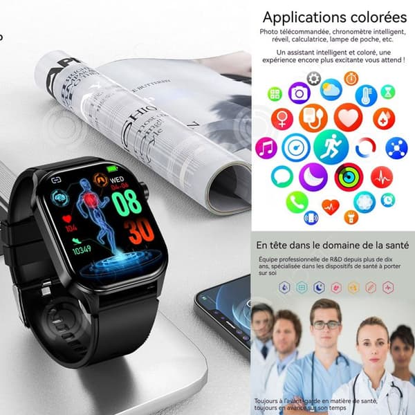 INN Smartklocka bluetooth samtal ansluten klocka kvinnor män 2.04"HD smartwatch sleep monitor OS sport stegräknare sleep IP68